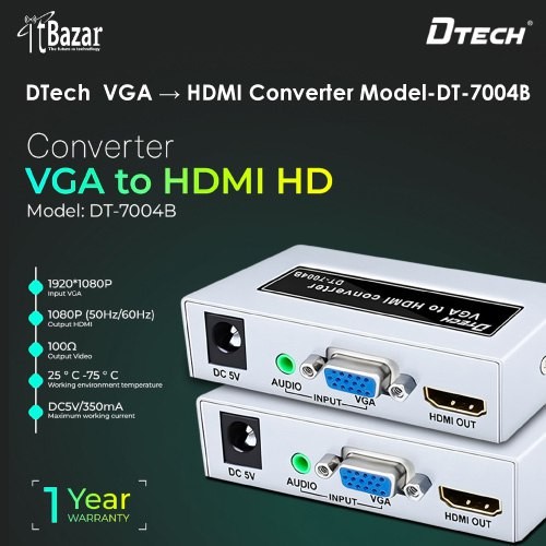 DTech VGA To HDMI Converter Model-DT-7004B