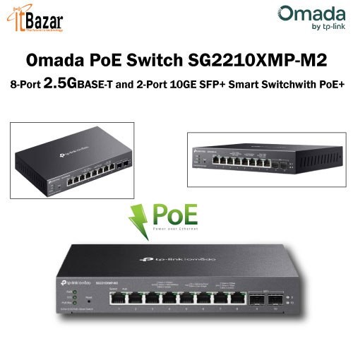 Omada PoE Switch SG2210XMP-M2 8-Port 2.5GBASE-T and 2-Port 10GE SFP+ Smart Switchwith 8-Port PoE+