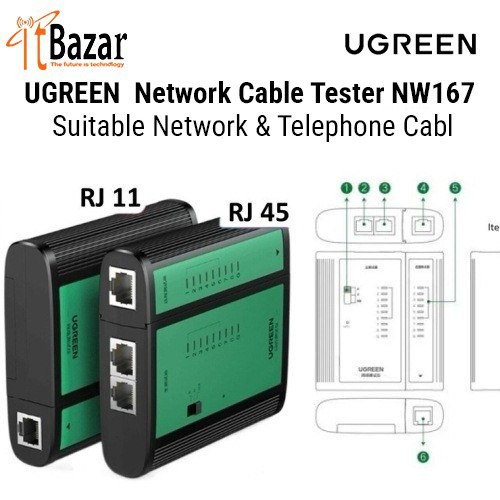 UGREEN Cable Tester NW167 (10950) Network Cable Tester ইউগ্রিন নেটওয়ার্ক ক্যাবল টেস্টার