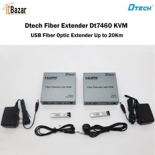Dtech Fiber Extender Dt7460 KVM USB Fiber Optic Extender Up to 20Km