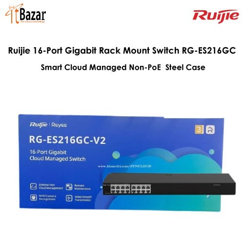 Ruijie 16-Port Gigabit Rack Mount Switch RG-ES216GC, Smart Cloud Managed Non-PoE  Steel Case