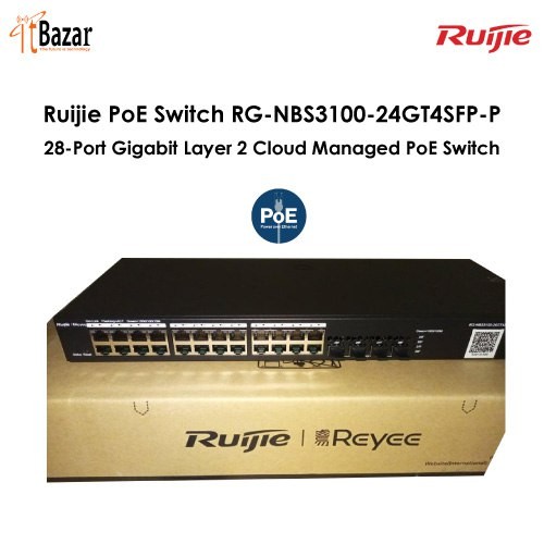 Ruijie PoE Switch RG-NBS3100-24GT4SFP-P, 28-Port Gigabit Layer 2 Cloud Managed PoE Switch