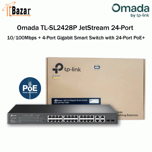 Omada TL-SL2428P JetStream 24-Port 10/100Mbps + 4-Port Gigabit Smart Switch with 24-Port PoE+
