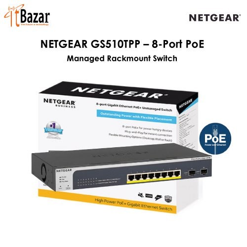 NETGEAR 10Port PoE Switch (GS510TPP)Gigabit Managed Pro PoE Switc