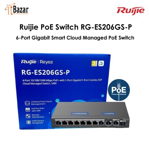 Ruijie PoE Switch RG-ES206GS-P, 6-Port Gigabit Smart Cloud Managed PoE Switch