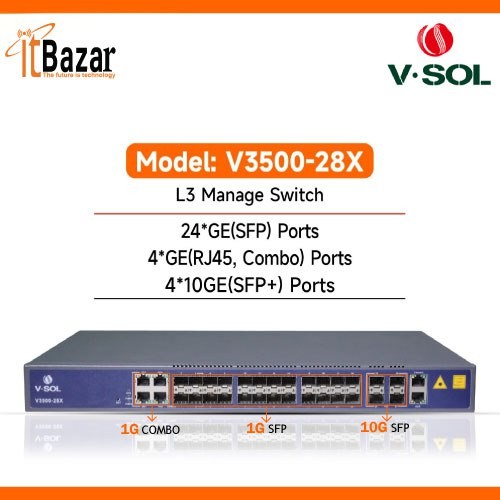 VSOL 24PORT  SWITCH V3500-28X 2 1GE(SFP)+4GE (RJ45 combo) + 4 PORT 10GE/GE(SFP+) Switch