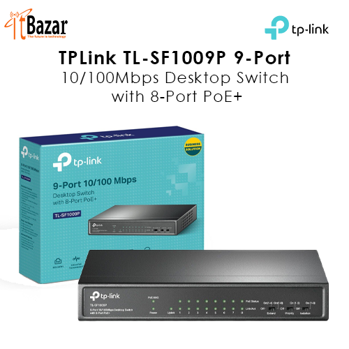 TPLink TL-SF1009P 9-Port 10/100Mbps Desktop Switch with 8-Port PoE+