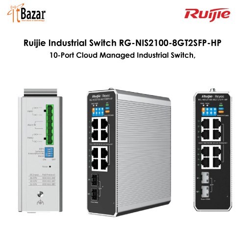 Ruijie Industrial Switch RG-NIS2100-8GT2SFP-HP, 10-Port Cloud Managed Industrial Switch