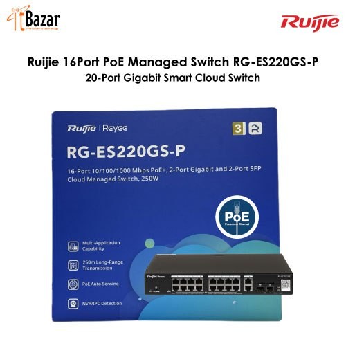 Ruijie 16Port PoE Managed Switch RG-ES220GS-P 20-Port 2SFP Port Gigabit Smart Cloud Switch