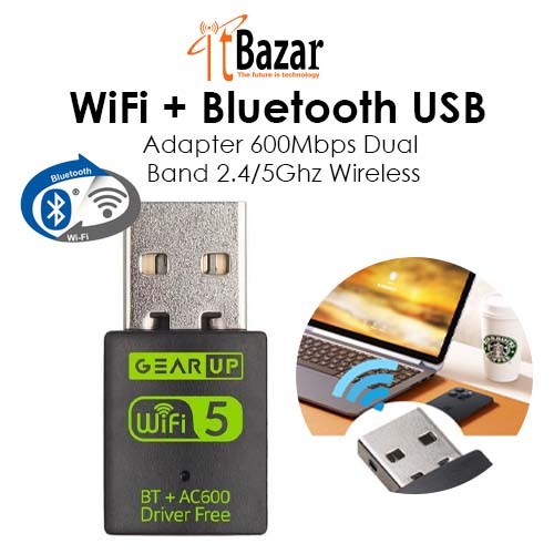WiFi + Bluetooth USB Adapter 600Mbps Dual Band 2.4/5Ghz Wireless