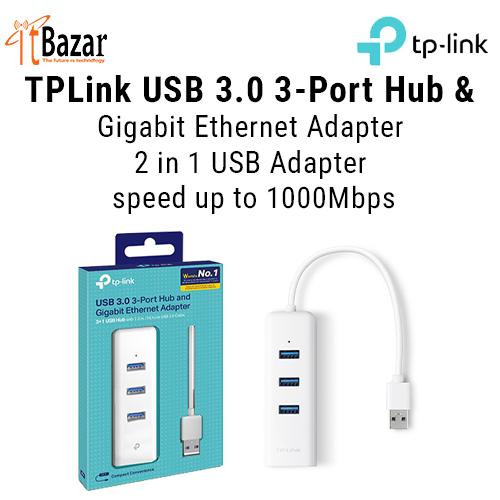 TPLink UE330 USB Hub & Gigabit Ethernet Adapter 3.0 3-Port  2 in 1 USB Adapter